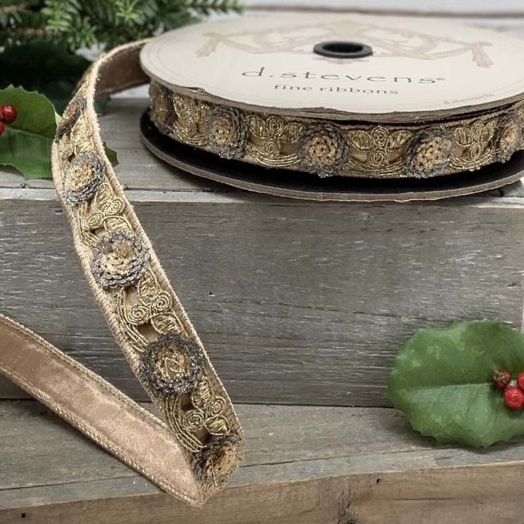 Metallic Dupion Sequin Floral Ribbon - 1 inch