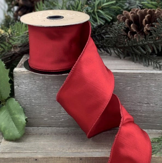 Faux Dupion Red Ribbon – 1.5"