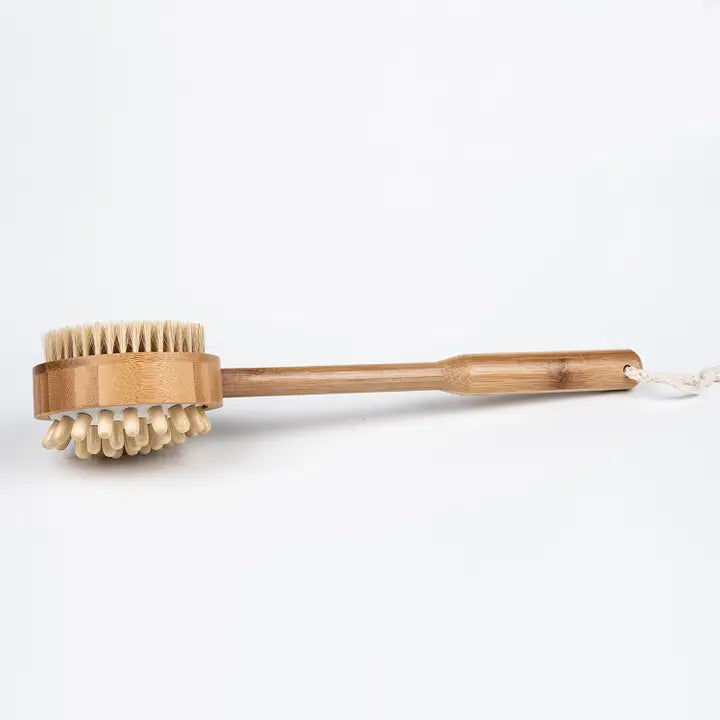 Bamboo Bath Brush with Boar Bristles & Massage Knobs