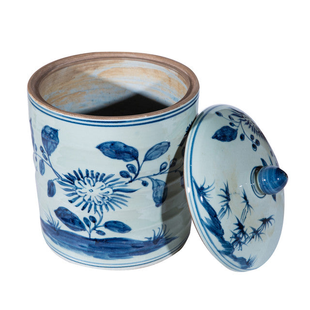 B&W Leaf Petal Ribbed Tea Jar