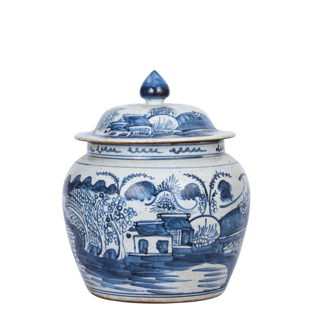 Blue & White Landscape Lidded Jar