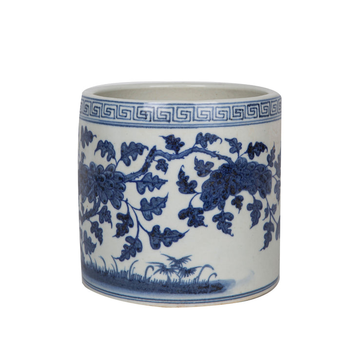 B&W Greek Flower Bird Key Pot