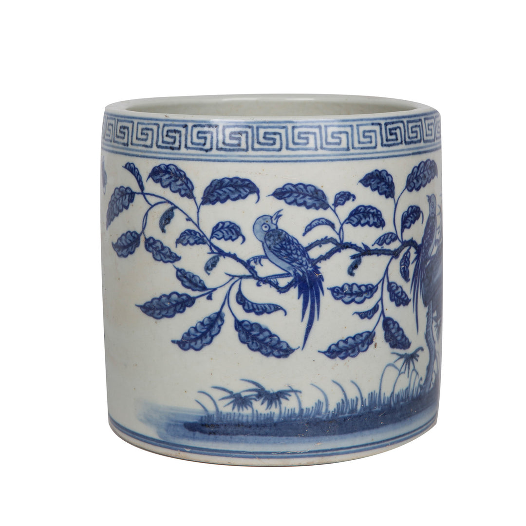 B&W Greek Flower Bird Key Pot