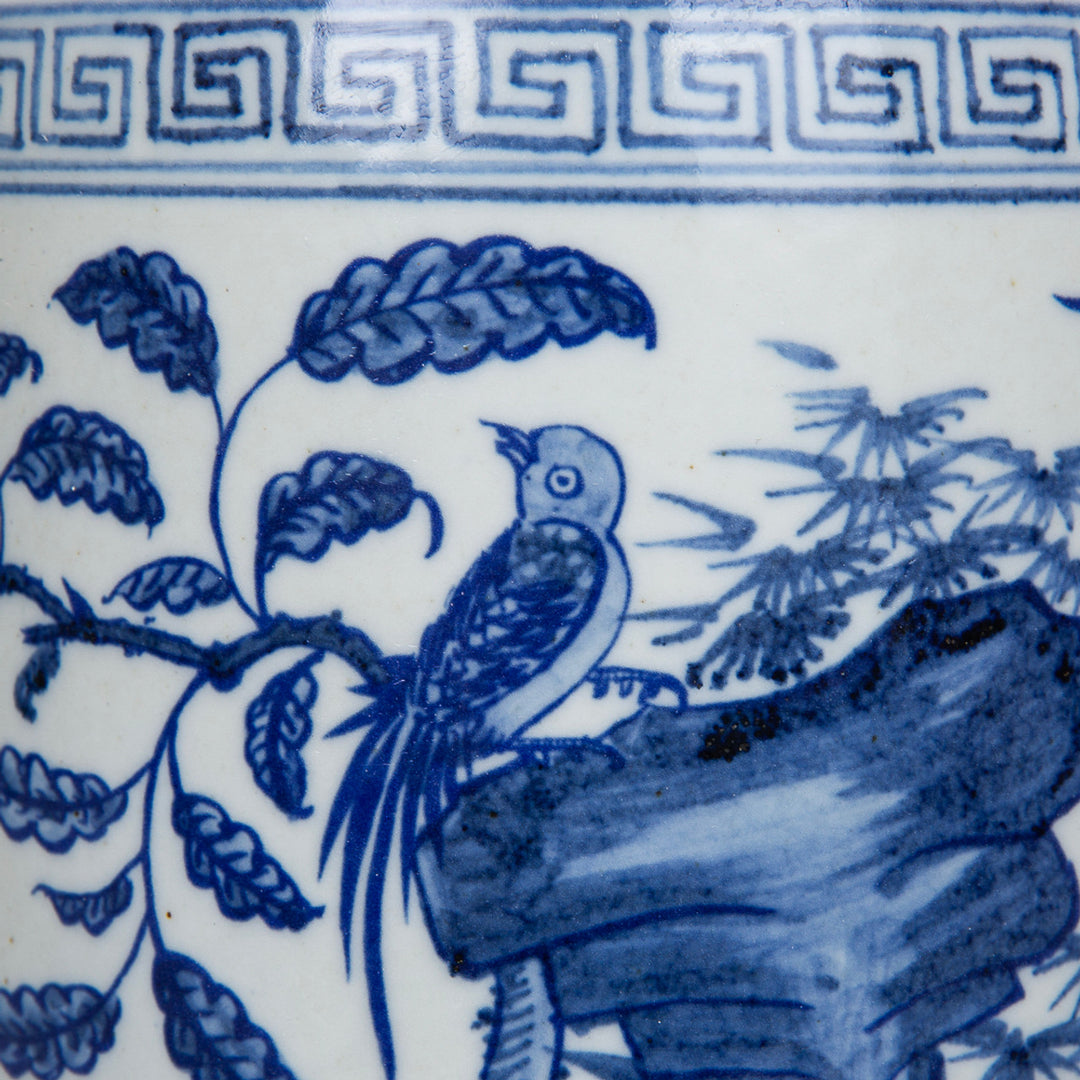 B&W Greek Flower Bird Key Pot