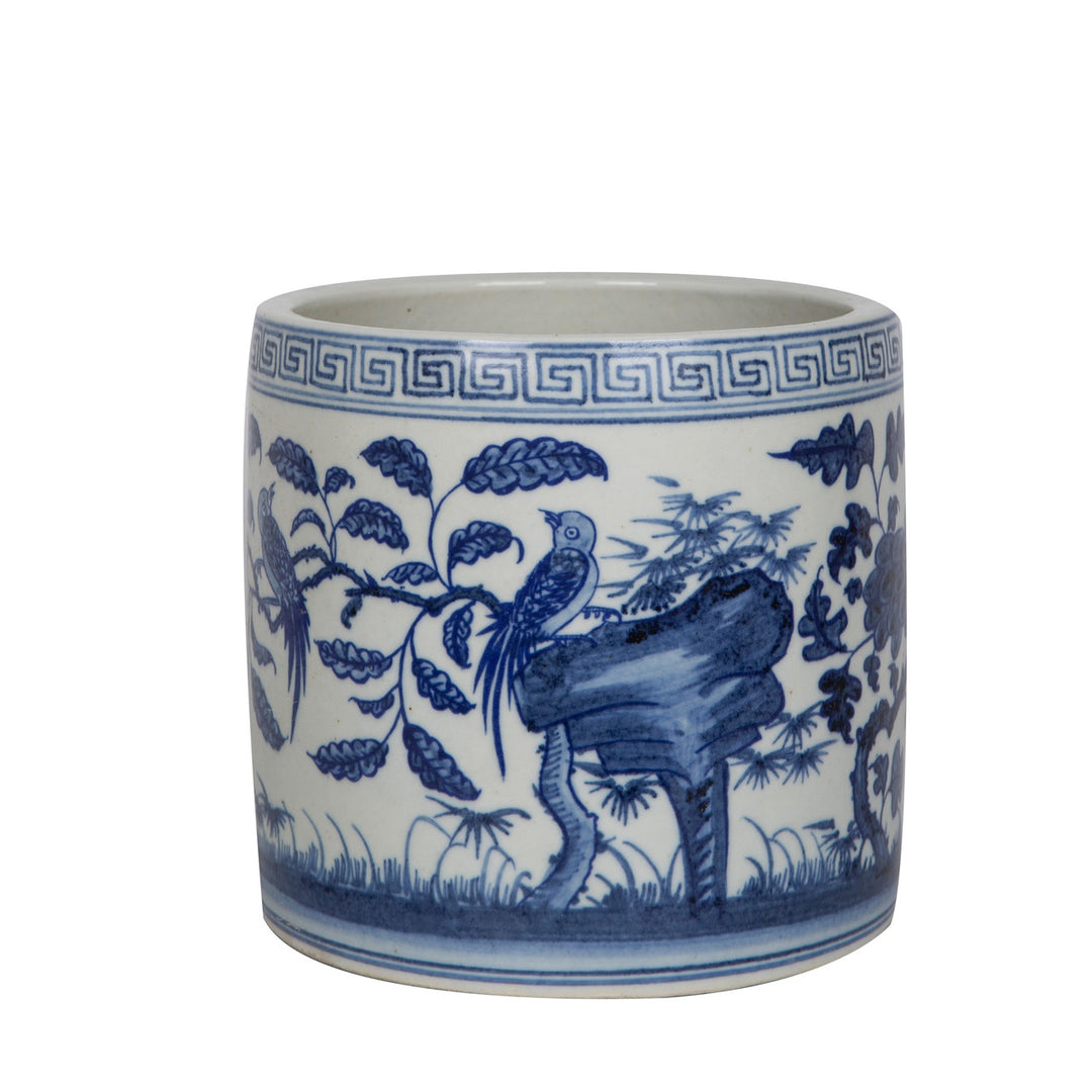 B&W Greek Flower Bird Key Pot