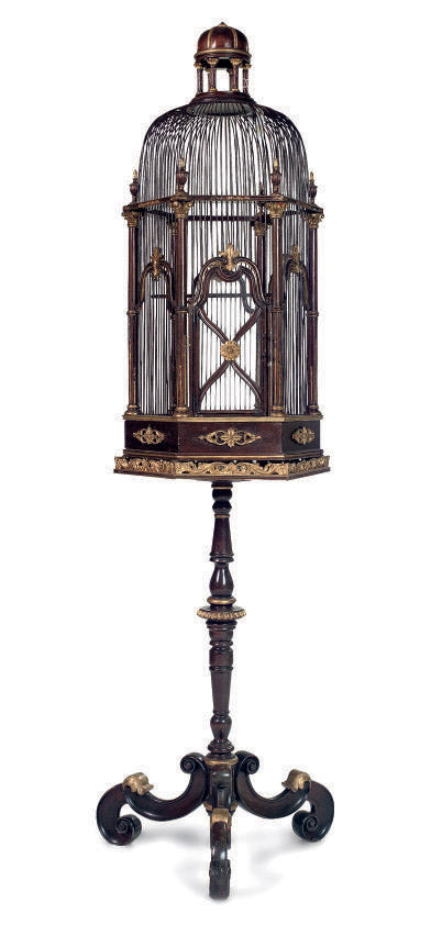 Antique Indian Rosewood & Parcel-Gilt Birdcage on Stand – George III