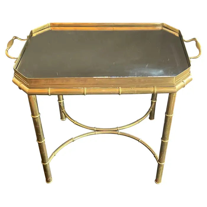 Vintage Mid-Century Brass Faux Bamboo Tray Table