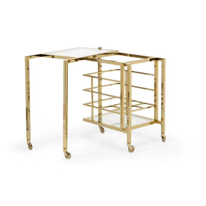 Polished Brass Swivel Bar Cart with Casters