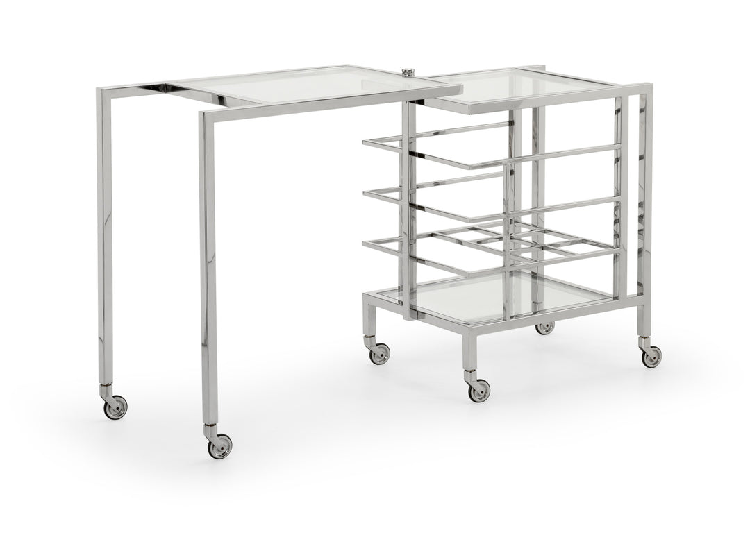 Polished Nickel Swivel Bar Cart with Casters