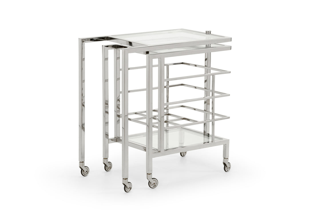 Polished Nickel Swivel Bar Cart with Casters