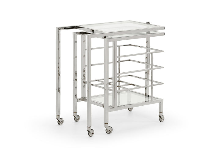 Polished Nickel Swivel Bar Cart with Casters