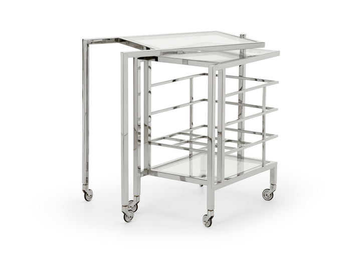 Polished Nickel Swivel Bar Cart with Casters