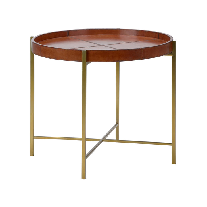 Round Brown Leather Table