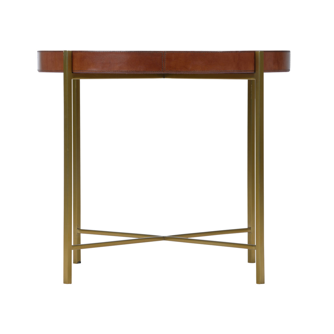 Round Brown Leather Table