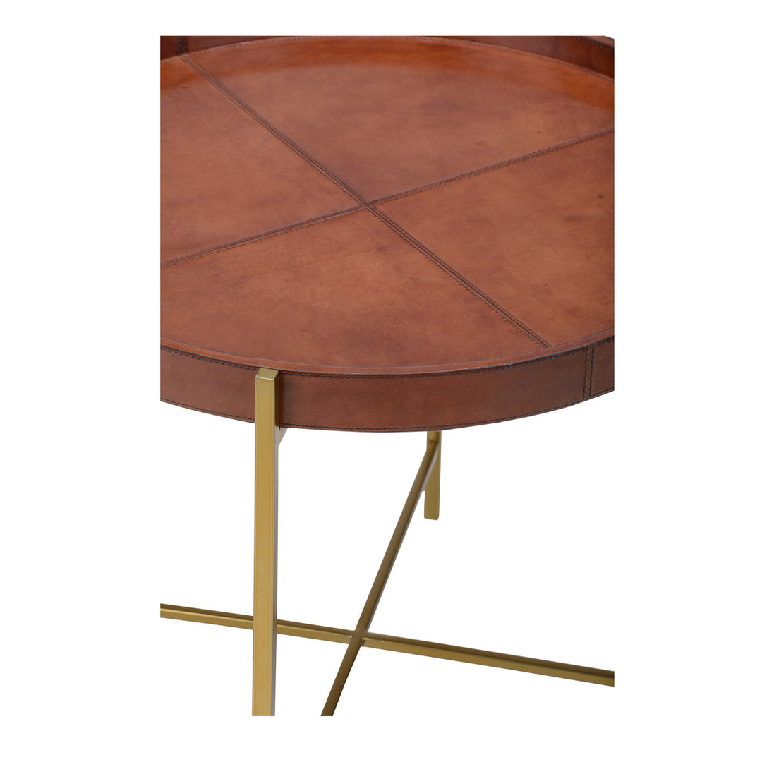 Round Brown Leather Table