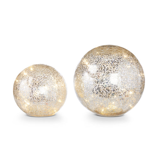Mercury Glass Lighted Balls – Set of 2
