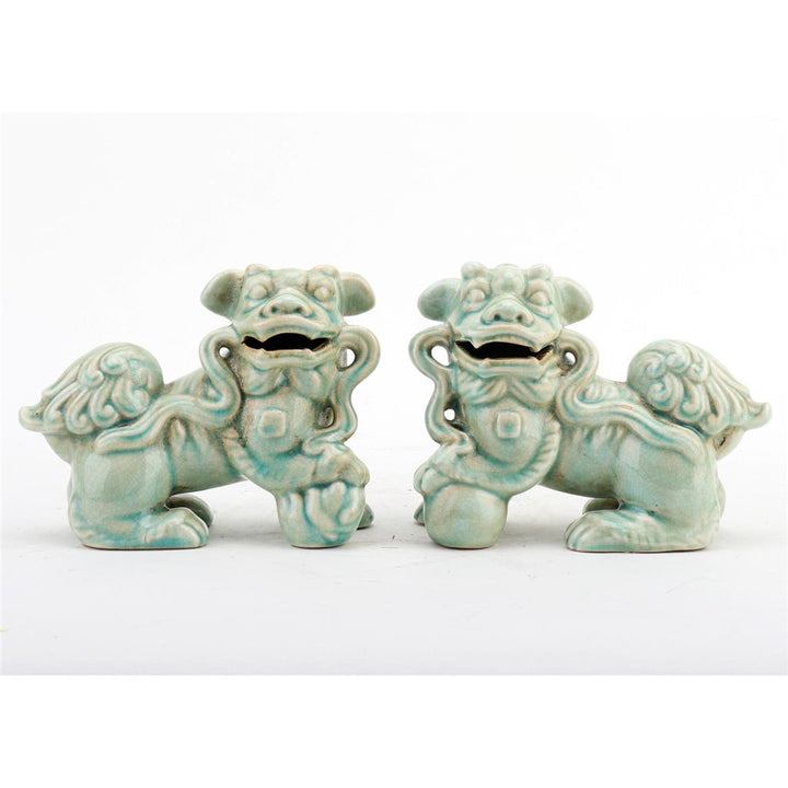 Lucky Celadon Foo Dogs, Pair