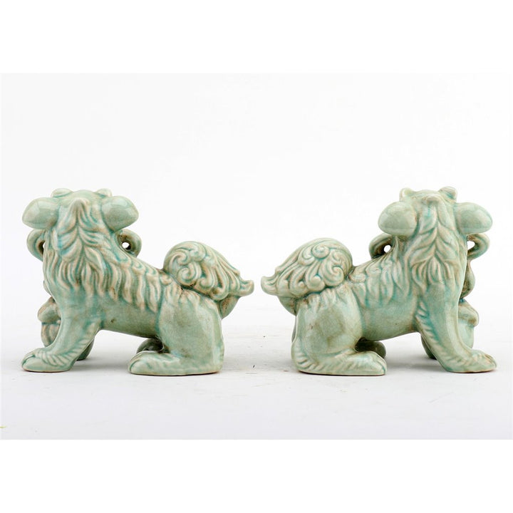 Lucky Celadon Foo Dogs, Pair