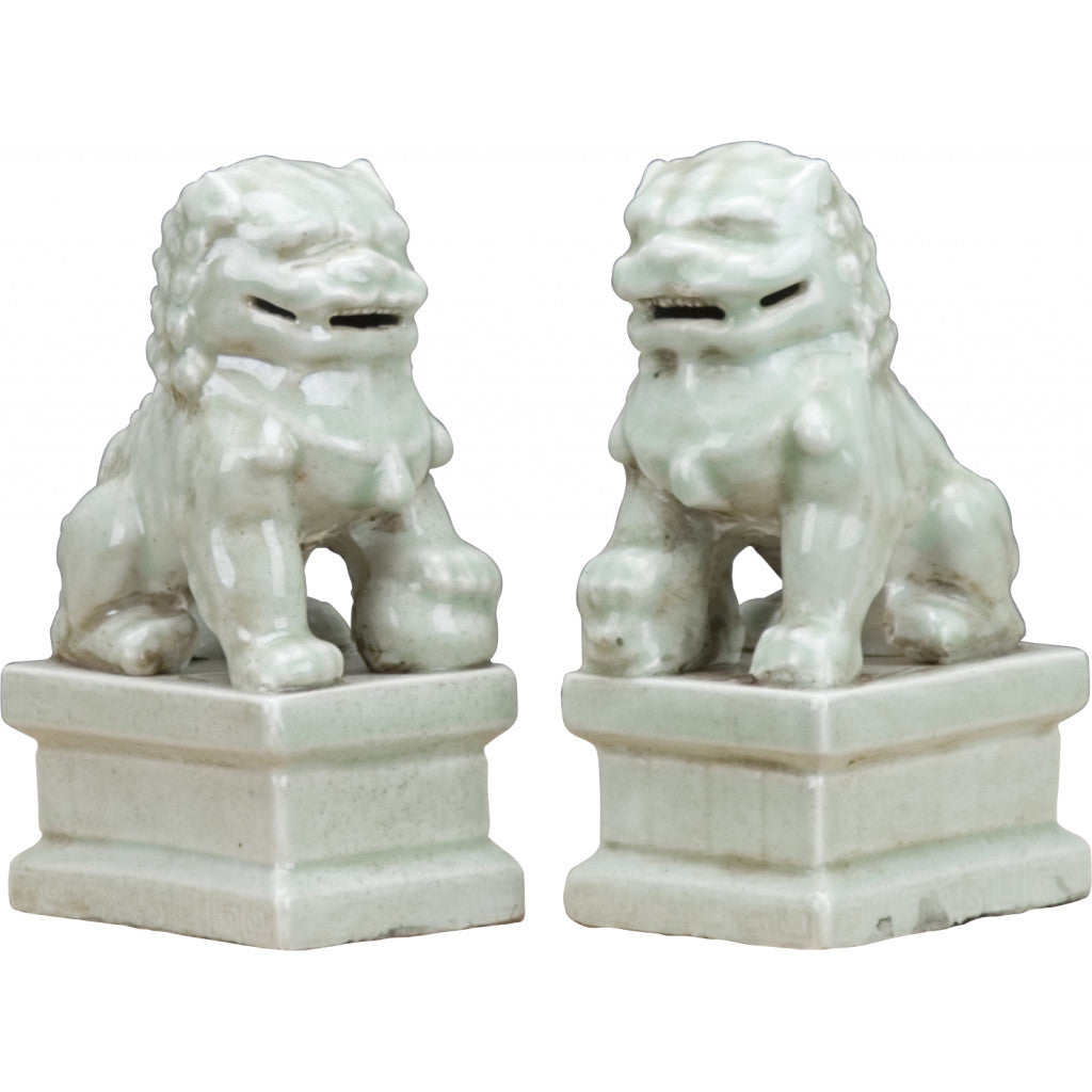 Pair of Celadon Foo Dogs