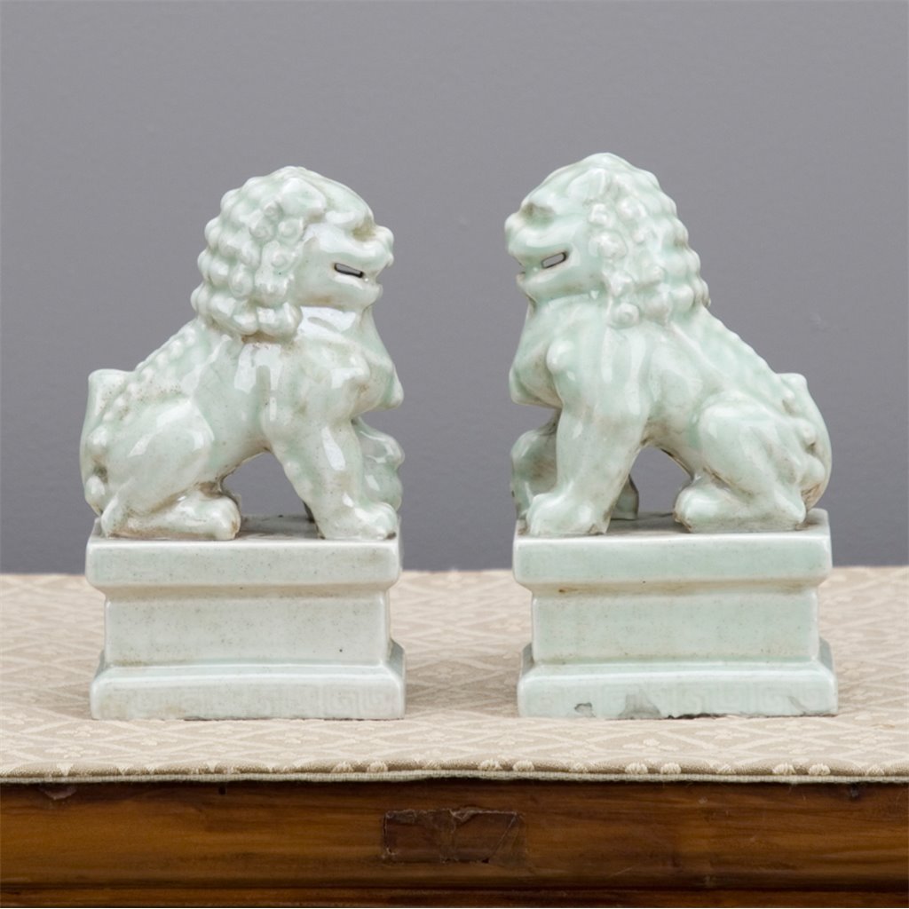 Pair of Celadon Foo Dogs