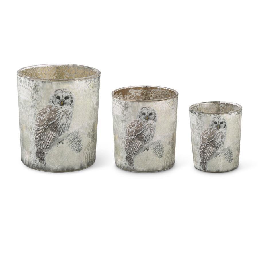Snowy Owl Glass Votives - Set of 3