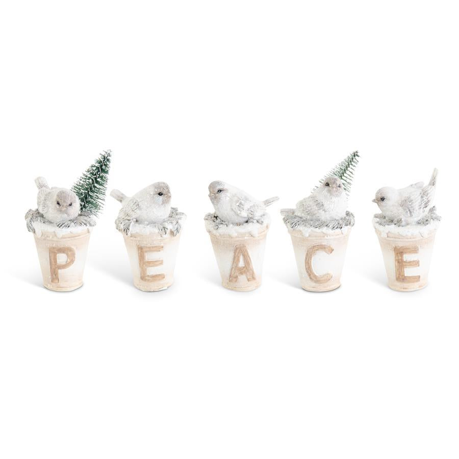 "PEACE" Glitter Bird Pot Figurine - Set of 5