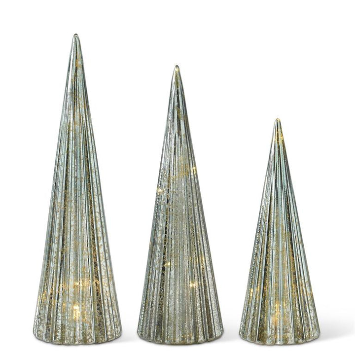 Sage Green Mercury Glass LED Trees, Set of 3