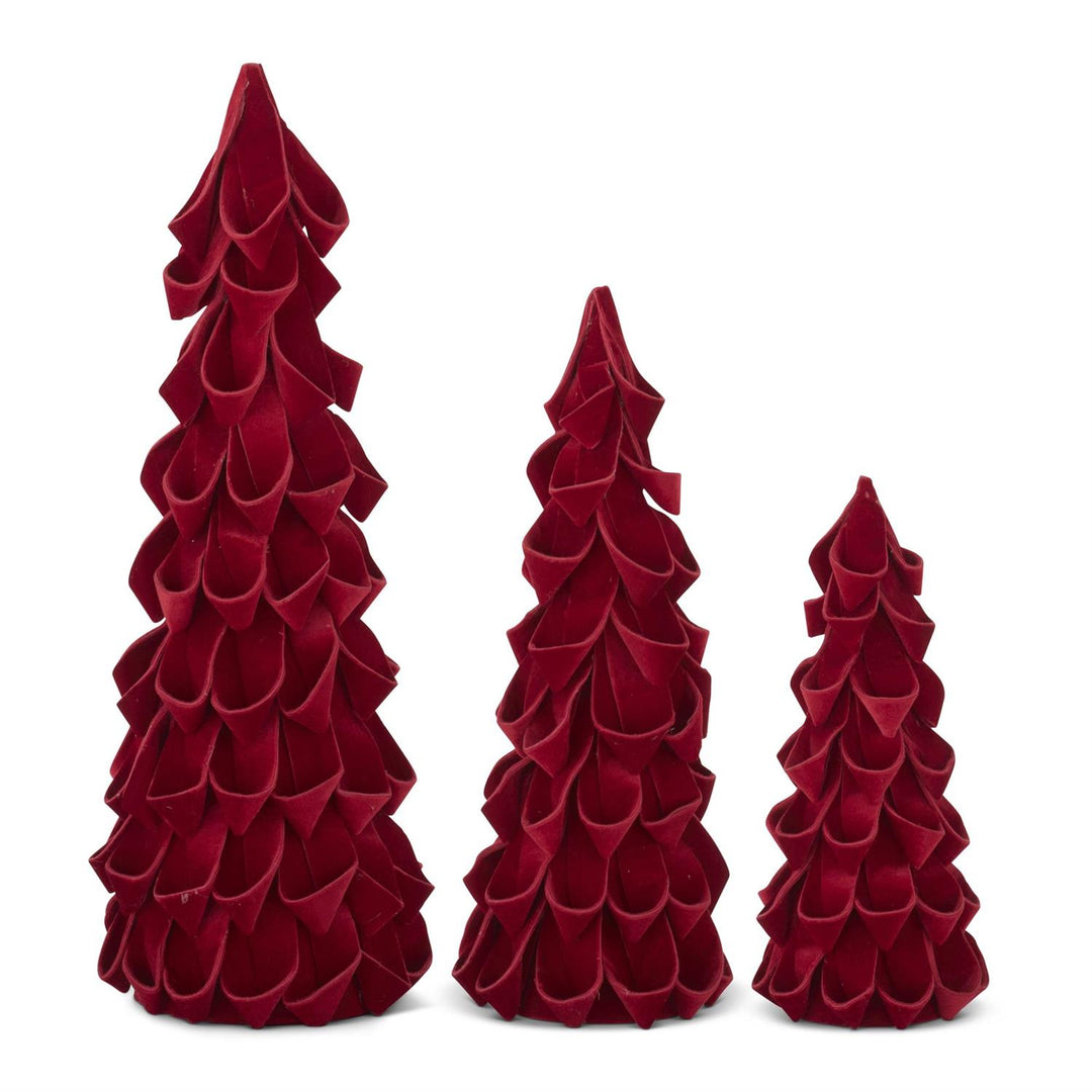 Red Velvet Ribbon Cone Trees – Set of 3