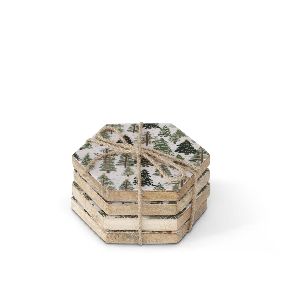 Hexagon Enamel Christmas Tree Coasters - Set of 4