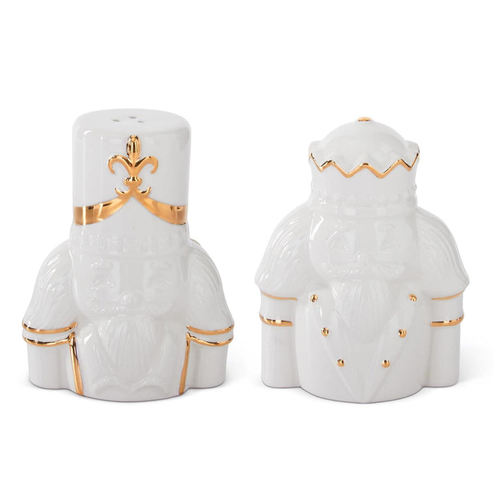 White Nutcracker Salt & Pepper Shakers with Gold Accents – Set of 2