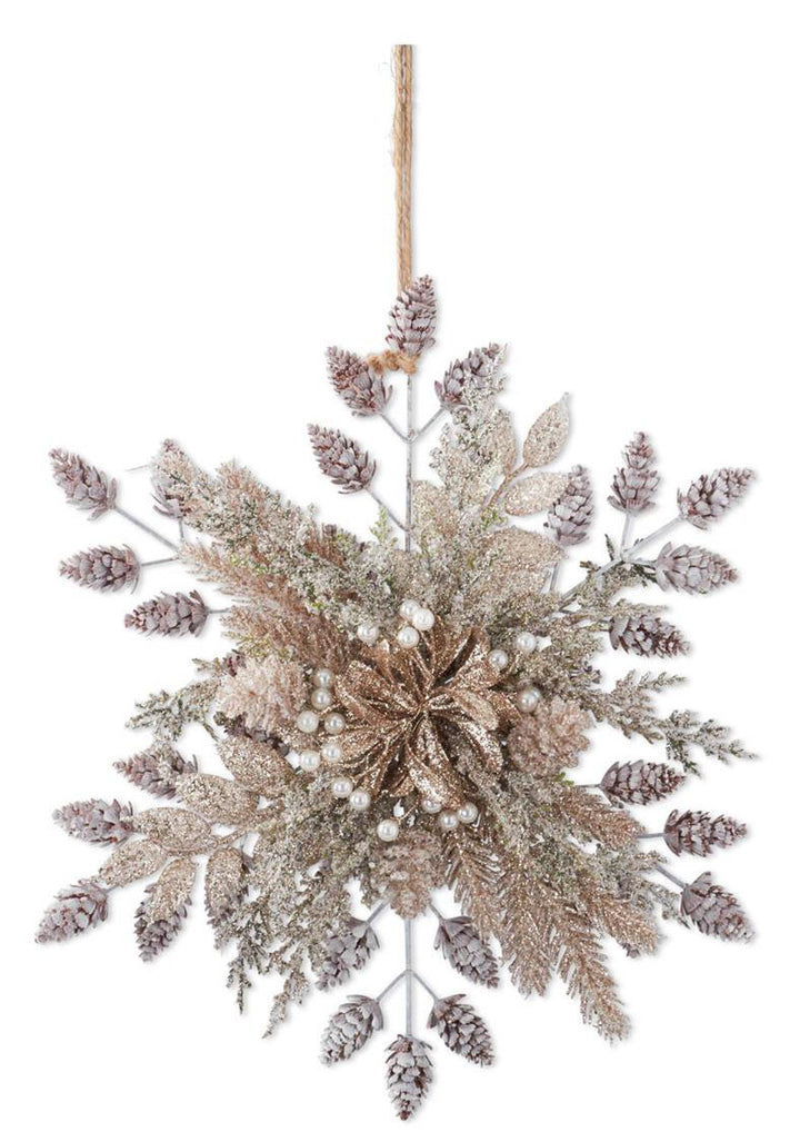 Glittered Snowflake Ornaments with Leaves, Berries & Pinecones