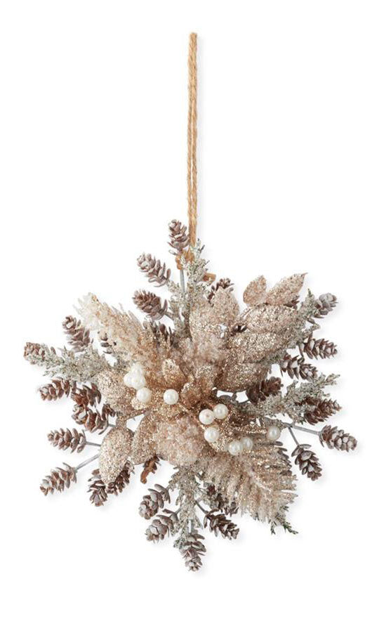 Glittered Snowflake Ornaments with Leaves, Berries & Pinecones