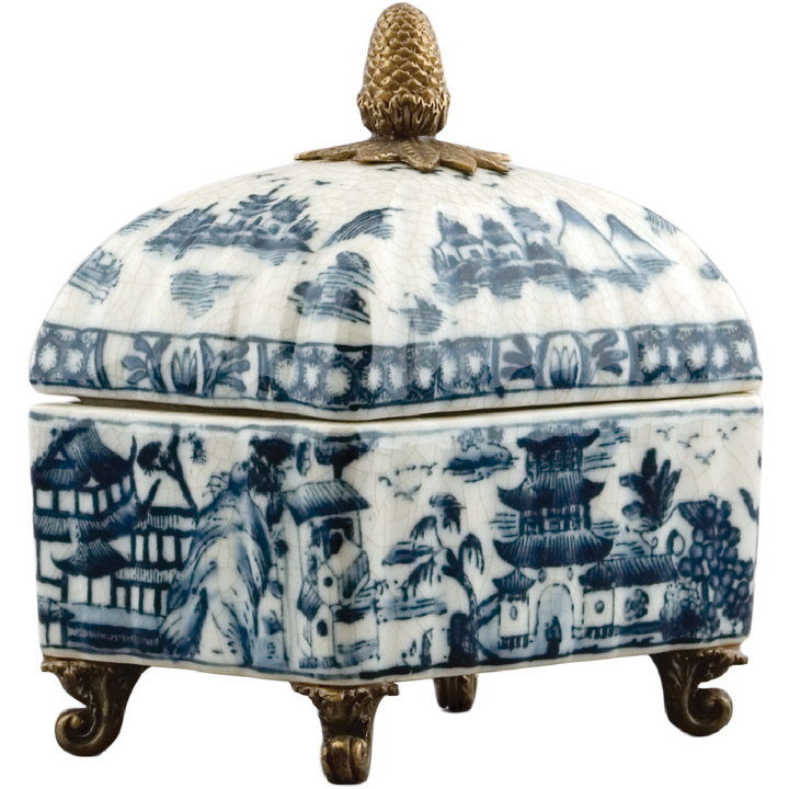B&W Blue Willow Porcelain Box