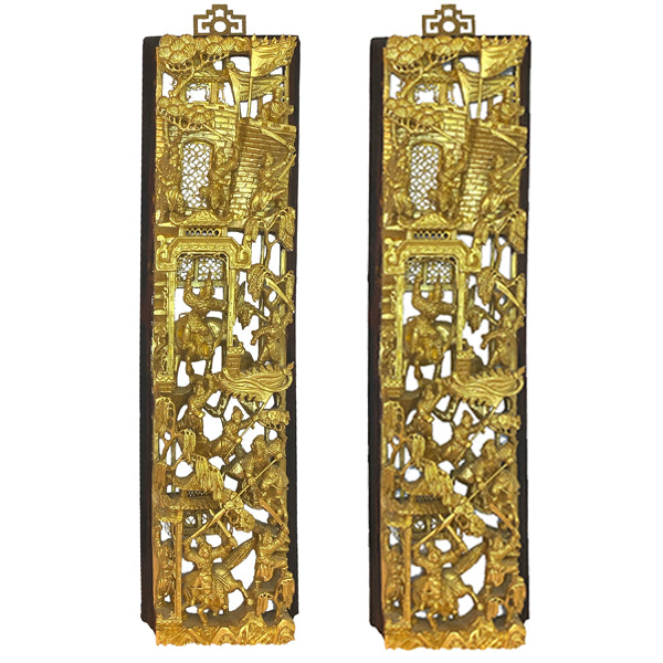 Pair of Vintage Asian Gilded Carved Panels