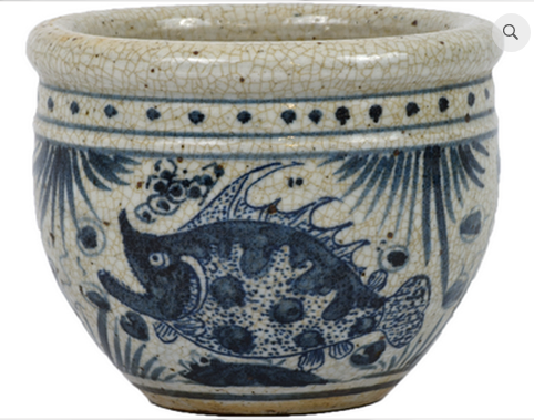 B&W Cache Pot w/ Fish