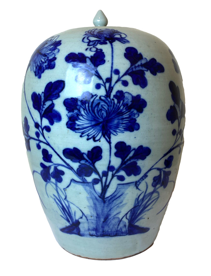 Chinese Mid-Qing Dynasty Celadon B&W Lidded Jar