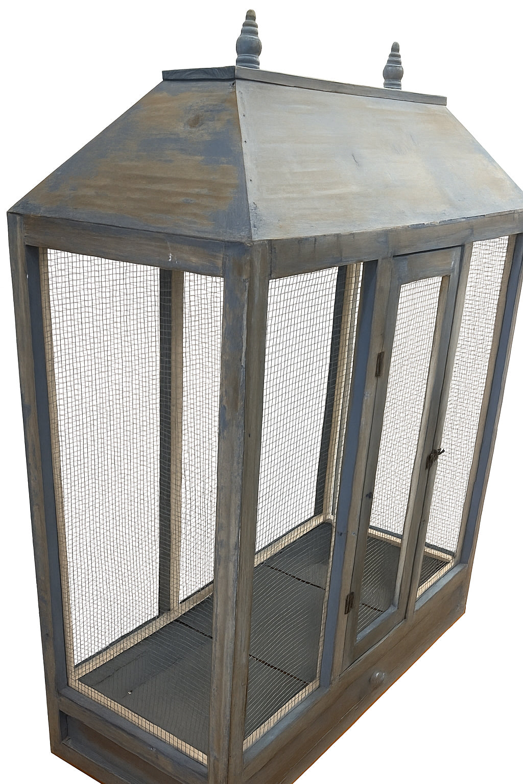Vintage Wooden Bird Cage with Finials