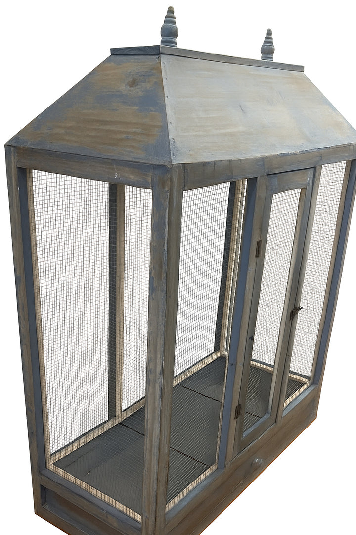 Vintage Wooden Bird Cage with Finials