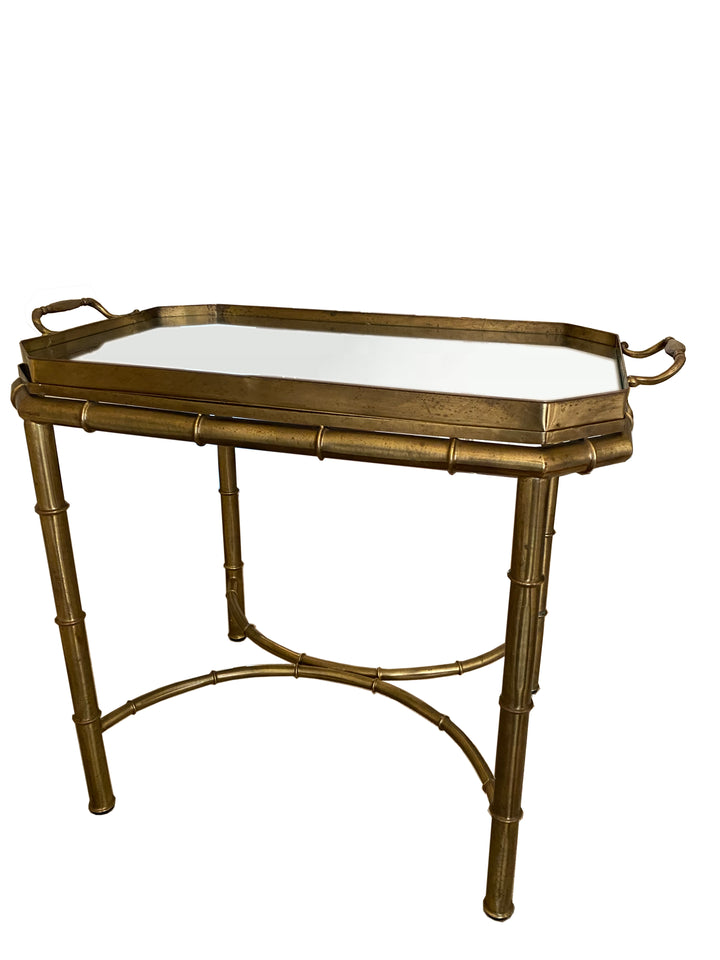 Vintage Mid-Century Brass Faux Bamboo Tray Table