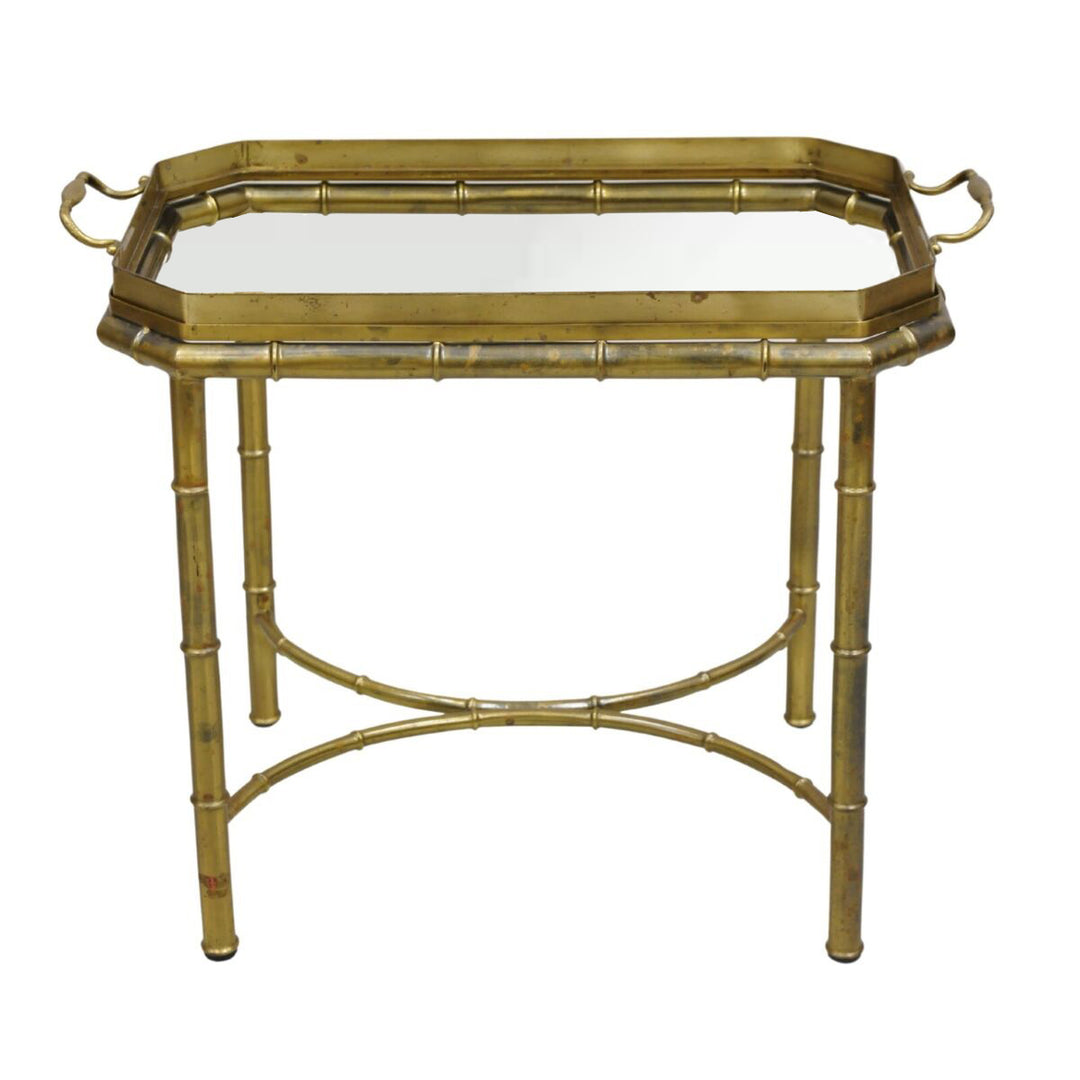 Vintage Mid-Century Brass Faux Bamboo Tray Table