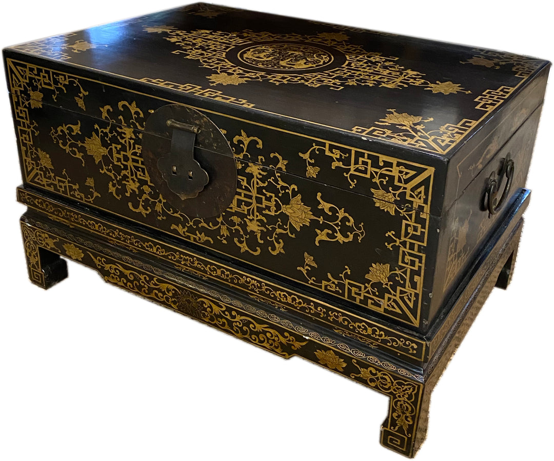 Chinoiserie Black and Gold Trunk