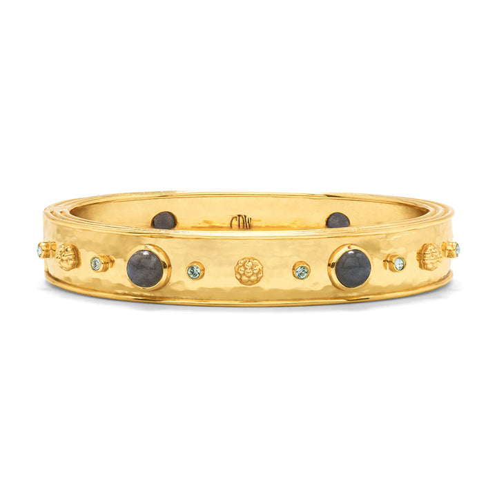 Cleopatra Hinged Bangle in Hammered Gold and Blue Labradorite