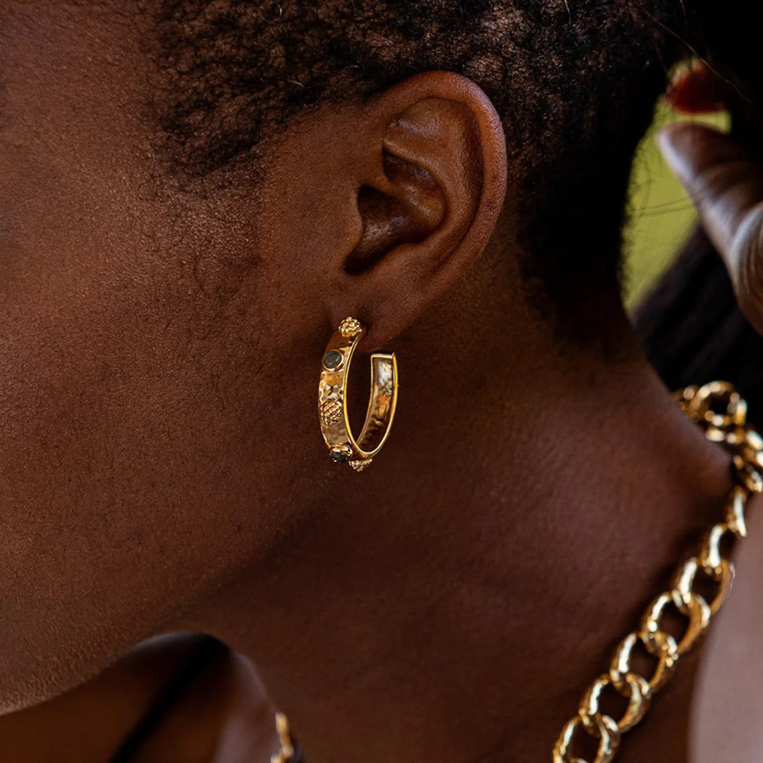 Cleopatra Hoop Earrings in Gold with Labradorite