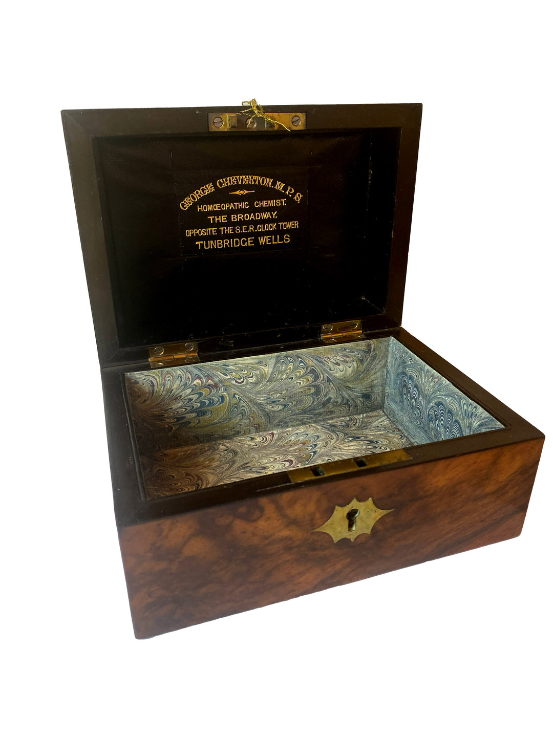 Antique English Victorian Burl Walnut Medicine Box