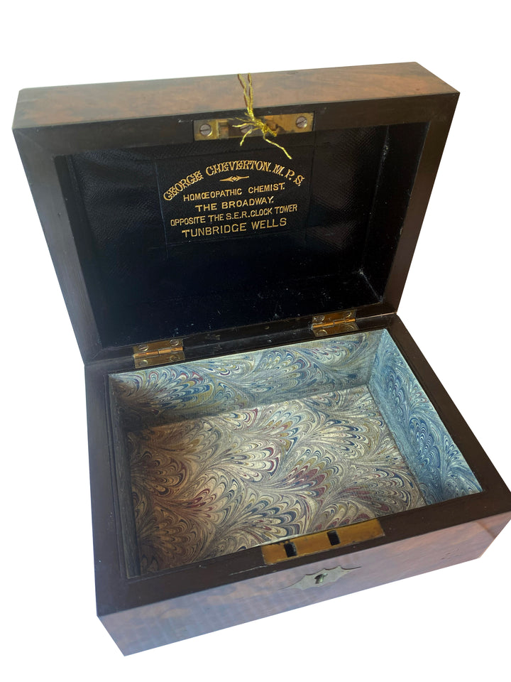 Antique English Victorian Burl Walnut Medicine Box