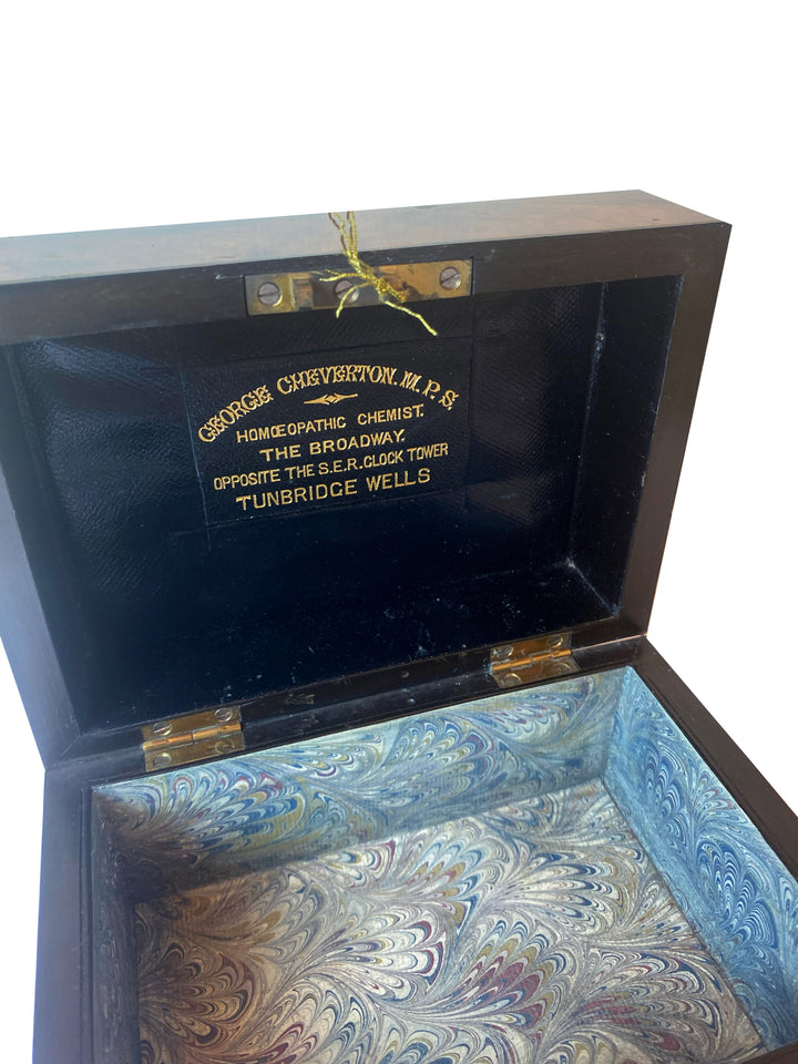 Antique English Victorian Burl Walnut Medicine Box