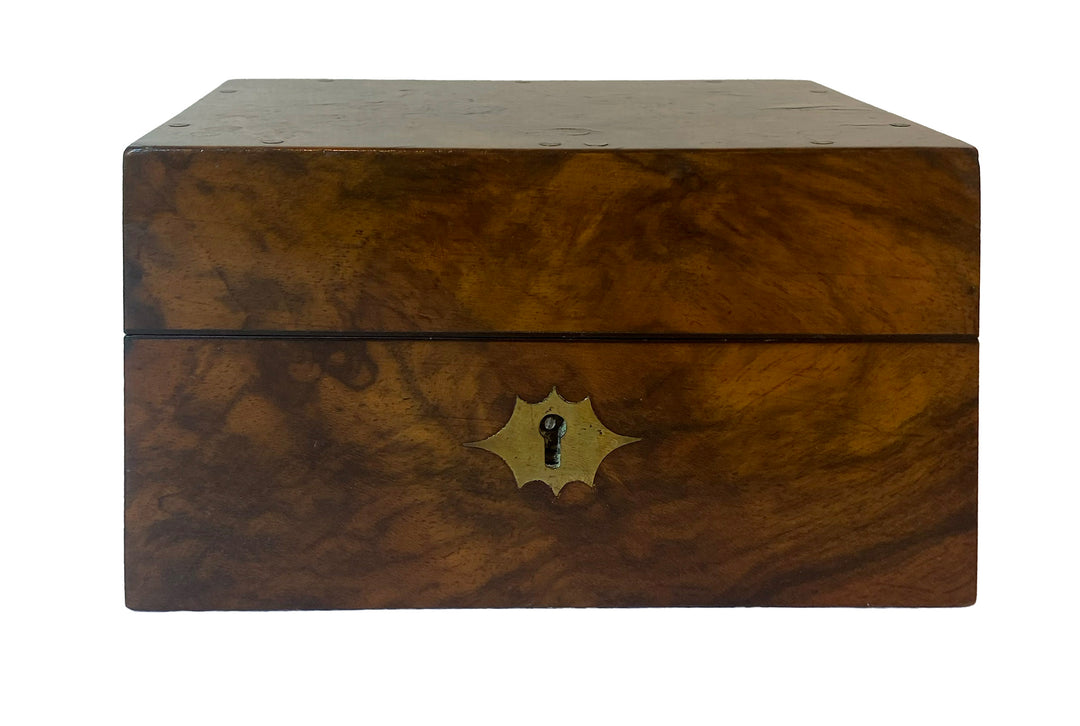 Antique English Victorian Burl Walnut Medicine Box