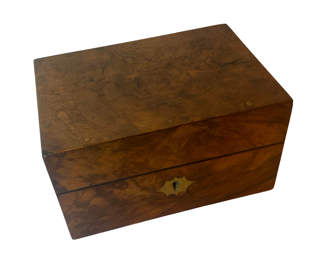 Antique English Victorian Burl Walnut Medicine Box