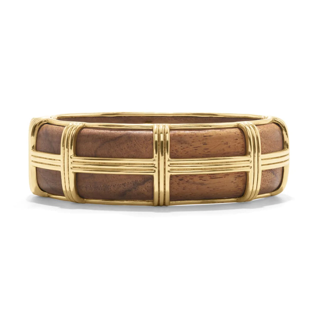 Gaia Hinged Bangle in Gold and Teak