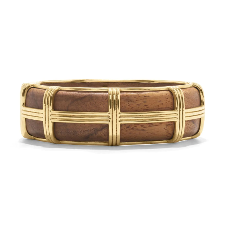 Gaia Hinged Bangle in Gold and Teak
